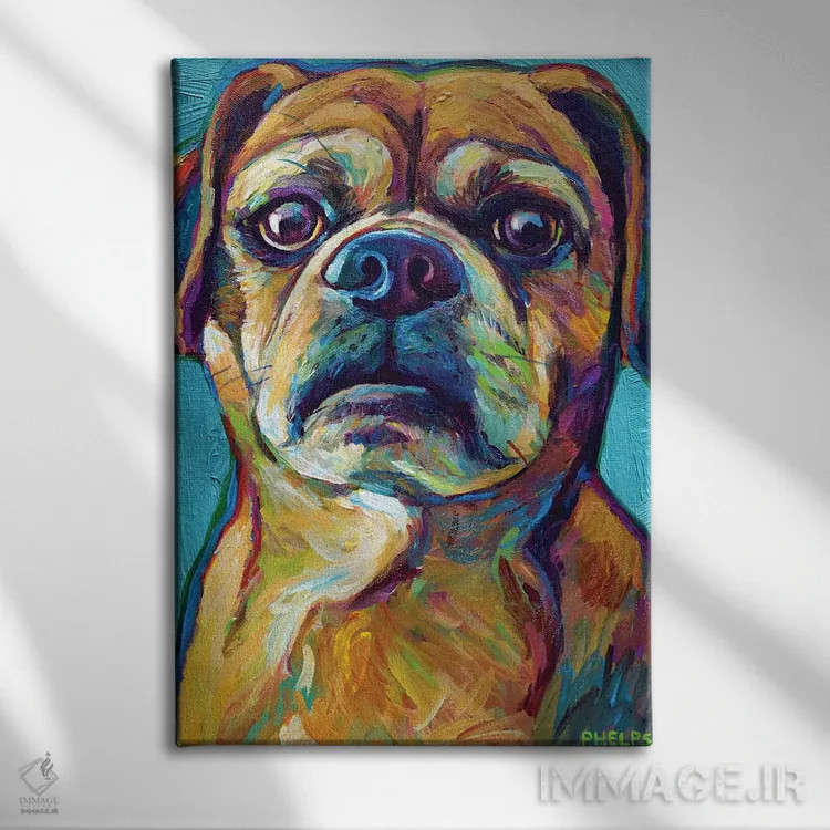 تابلو دکوراتیو پاگل روی پس زمینه آبی اثر رابرت فلپس - نمای روبهرو روی دیوار