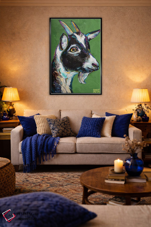 تابلو دکوراتیو بزغاله روی زمینه سبز اثر رابرت فلپس - D4B