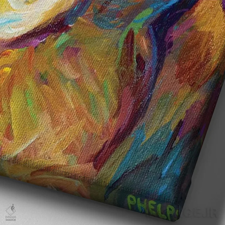 تابلو دکوراتیو پاگل روی پس زمینه آبی اثر رابرت فلپس - نمای نزدیک بافت بوم