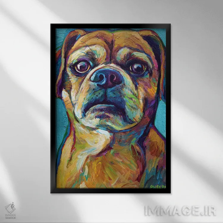 تابلو دکوراتیو پاگل روی پس زمینه آبی اثر رابرت فلپس - نمای قابدار مشکی