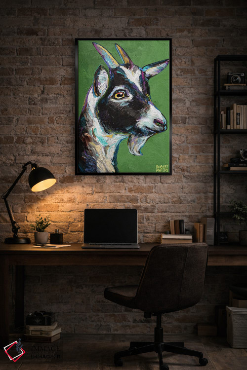 تابلو دکوراتیو بزغاله روی زمینه سبز اثر رابرت فلپس - D5B