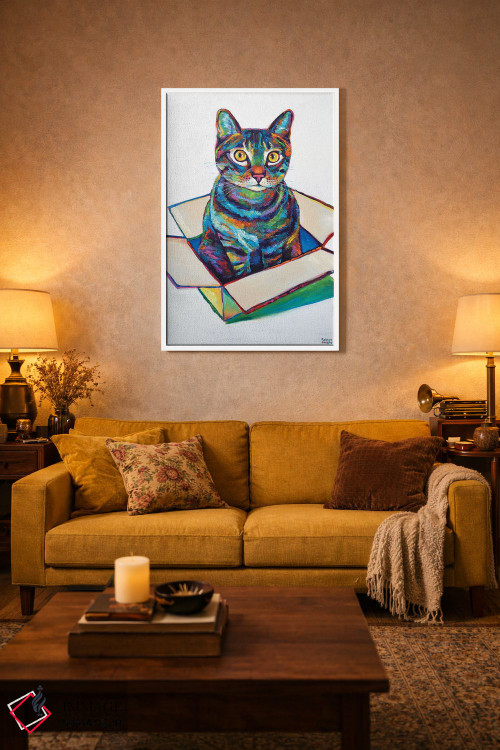 تابلو دکوراتیو گربه در جعبه اثر رابرت فلپس - D3W