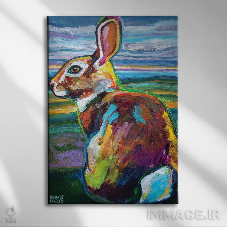 تابلو دکوراتیو خرگوش کوهستانی در سپیده دم اثر رابرت فلپس - نمای روبهرو روی دیوار