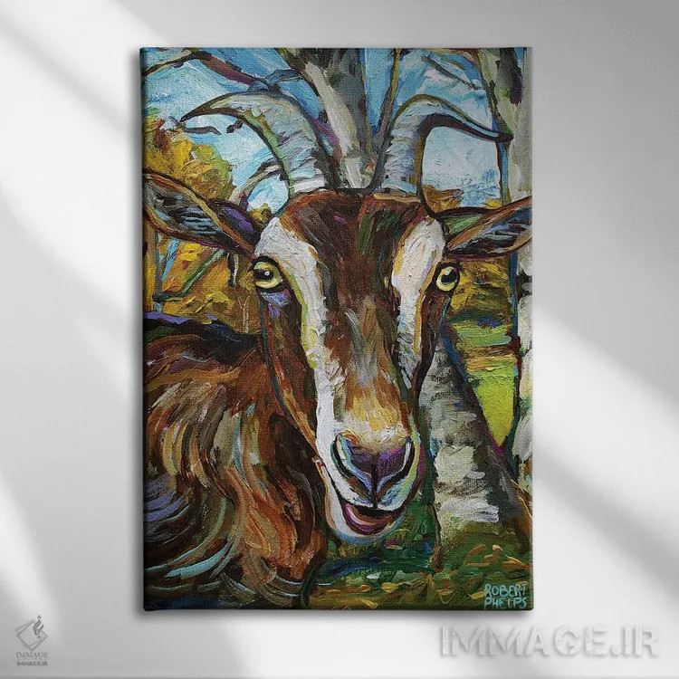 تابلو دکوراتیو بز توگنبرگ و درختان اثر رابرت فلپس - نمای روبهرو روی دیوار