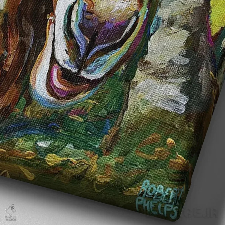 تابلو دکوراتیو بز توگنبرگ و درختان اثر رابرت فلپس - نمای نزدیک بافت بوم