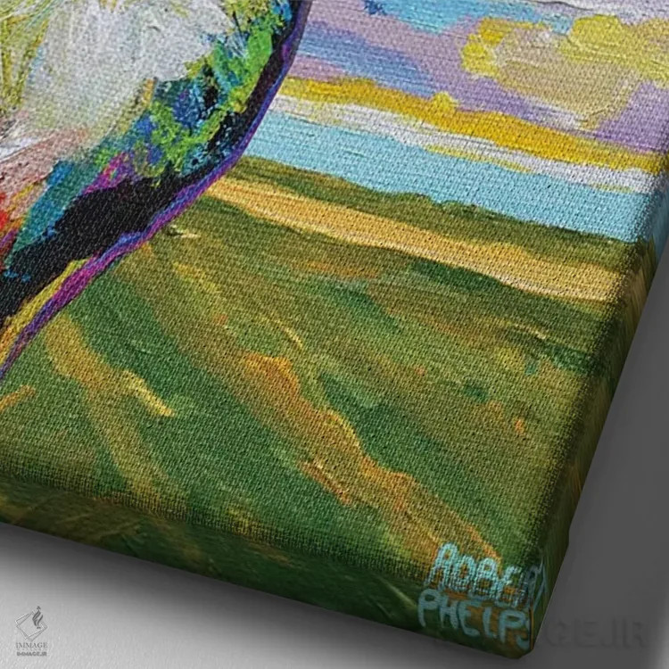 تابلو دکوراتیو تئو بز در مزرعه اثر رابرت فلپس - نمای نزدیک بافت بوم