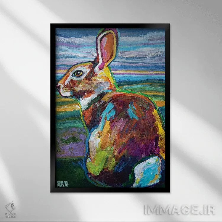 تابلو دکوراتیو خرگوش کوهستانی در سپیده دم اثر رابرت فلپس - نمای قابدار مشکی