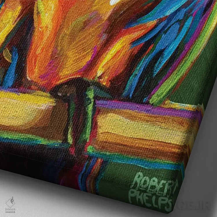 تابلو دکوراتیو طوطی روی سبز اثر رابرت فلپس - نمای نزدیک بافت بوم