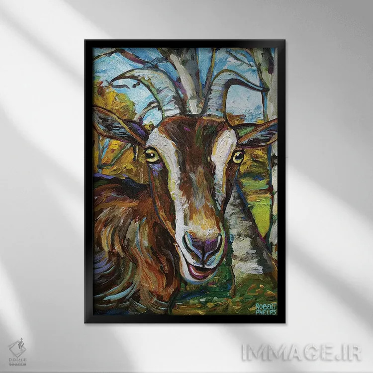 تابلو دکوراتیو بز توگنبرگ و درختان اثر رابرت فلپس - نمای قابدار مشکی