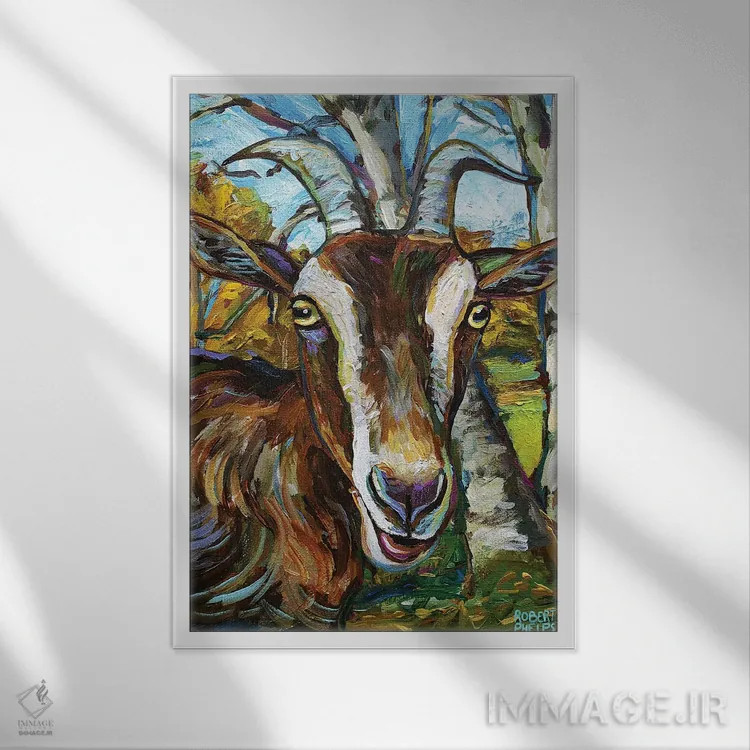 تابلو دکوراتیو بز توگنبرگ و درختان اثر رابرت فلپس - نمای قابدار سفید