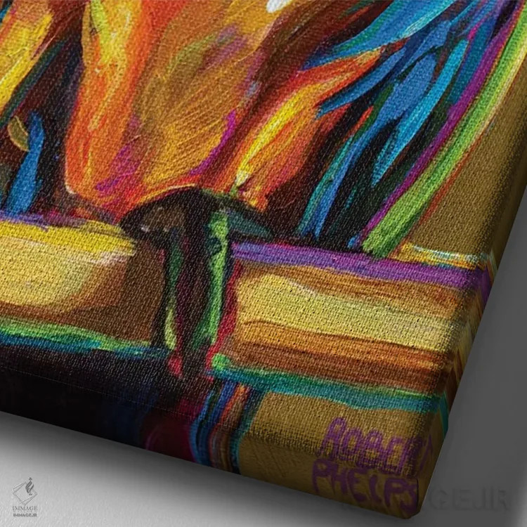 تابلو دکوراتیو طوطی روی طلایی اثر رابرت فلپس - نمای نزدیک بافت بوم