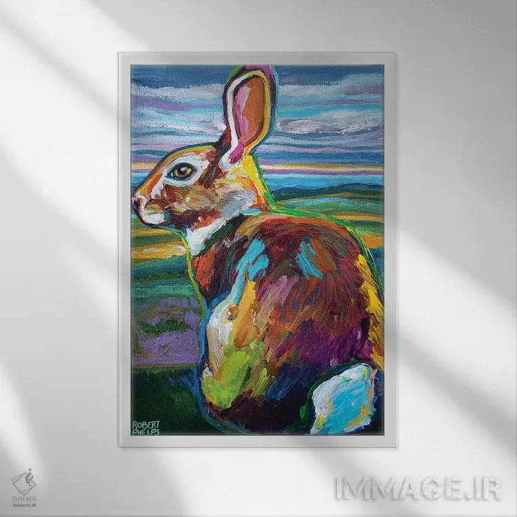 تابلو دکوراتیو خرگوش کوهستانی در سپیده دم اثر رابرت فلپس - نمای قابدار سفید