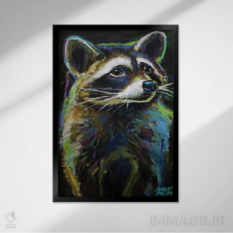 تابلو دکوراتیو راکون اثر رابرت فلپس - نمای قابدار مشکی