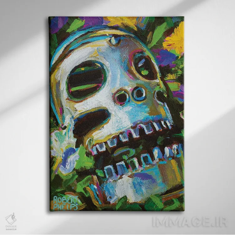 تابلو دکوراتیو جمجمه گل دار ۲ اثر رابرت فلپس - نمای روبهرو روی دیوار