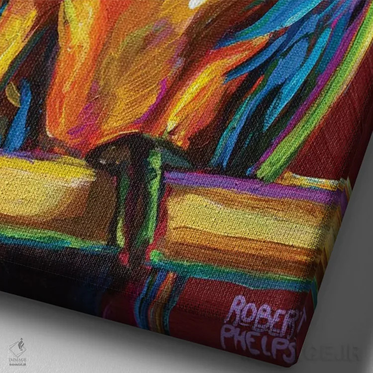 تابلو دکوراتیو طوطی روی قرمز اثر رابرت فلپس - نمای نزدیک بافت بوم