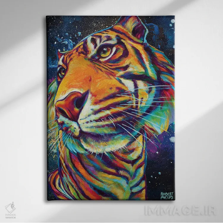 تابلو دکوراتیو ببر کهکشانی اثر رابرت فلپس - نمای روبهرو روی دیوار