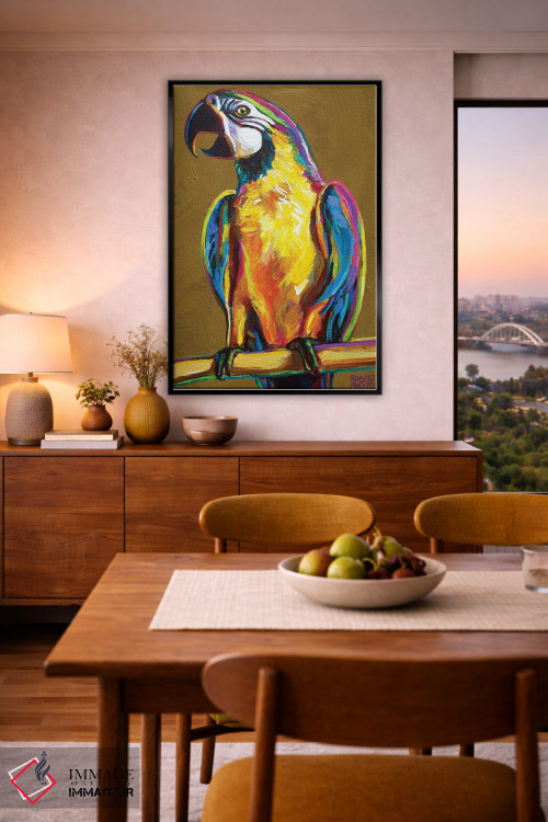 تابلو دکوراتیو طوطی روی طلایی اثر رابرت فلپس - D6B