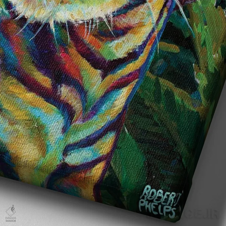 تابلو دکوراتیو ببر جنگلی اثر رابرت فلپس - نمای نزدیک بافت بوم