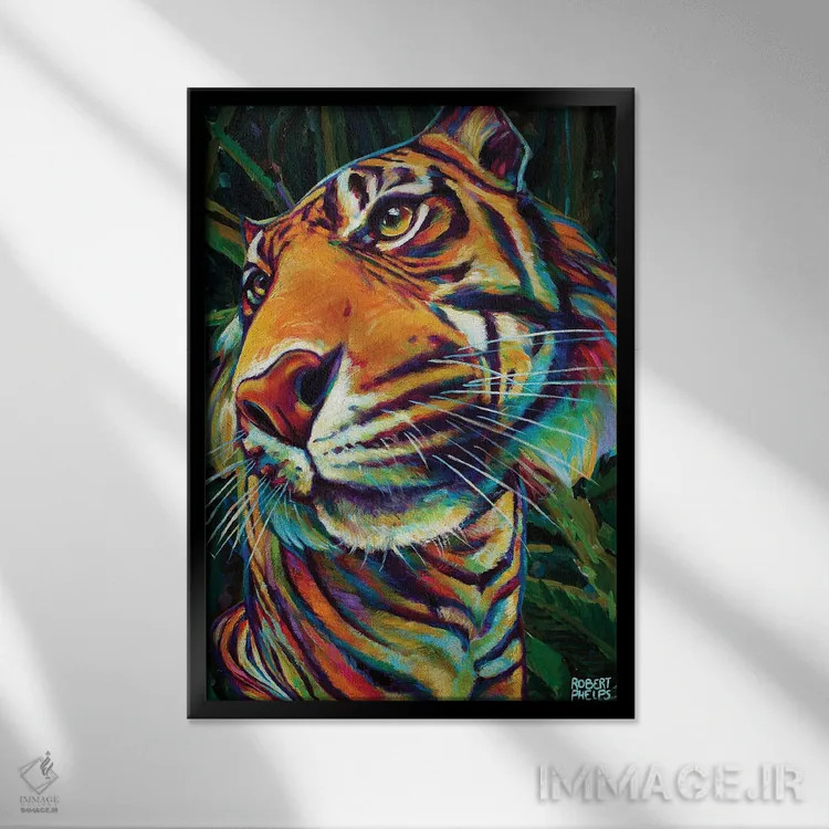 تابلو دکوراتیو ببر جنگلی اثر رابرت فلپس - نمای قابدار مشکی