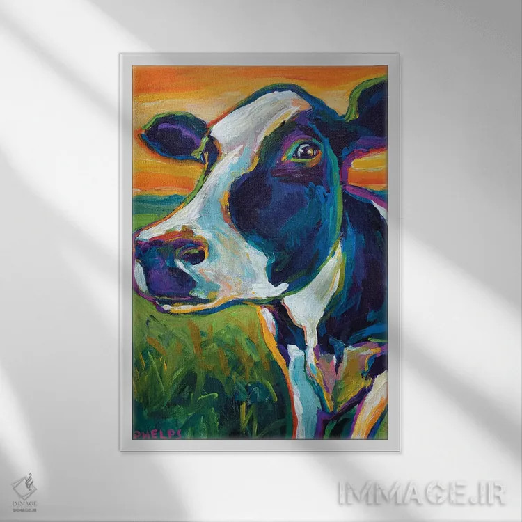 تابلو دکوراتیو گاو اثر رابرت فلپس - نمای قابدار سفید