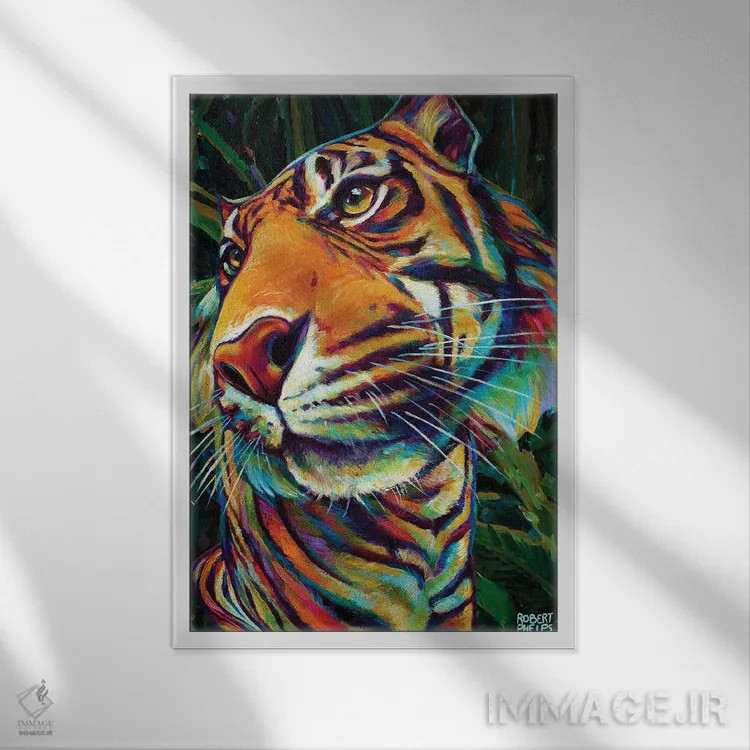 تابلو دکوراتیو ببر جنگلی اثر رابرت فلپس - نمای قابدار سفید