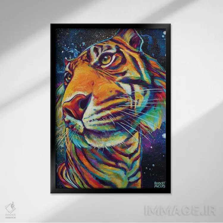 تابلو دکوراتیو ببر کهکشانی اثر رابرت فلپس - نمای قابدار مشکی