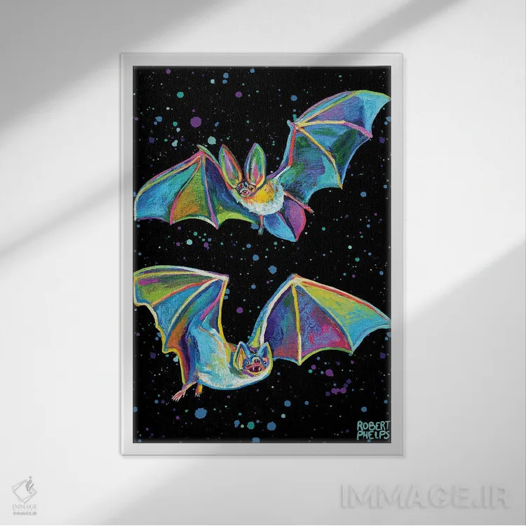 تابلو دکوراتیو خفاش های پارتی اثر رابرت فلپس - نمای قابدار سفید