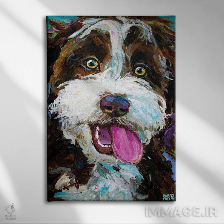 تابلو دکوراتیو آسی دودل روی پس زمینه آبی اثر رابرت فلپس - نمای روبهرو روی دیوار