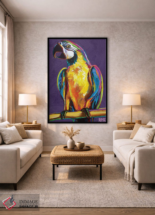 تابلو دکوراتیو طوطی روی بنفش اثر رابرت فلپس - D1B