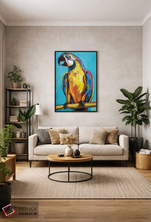 تابلو دکوراتیو طوطی روی پس زمینه آبی اثر رابرت فلپس - D1B