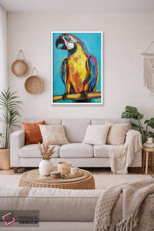 تابلو دکوراتیو طوطی روی پس زمینه آبی اثر رابرت فلپس - D2W