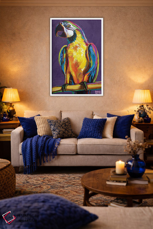 تابلو دکوراتیو طوطی روی بنفش اثر رابرت فلپس - D3W