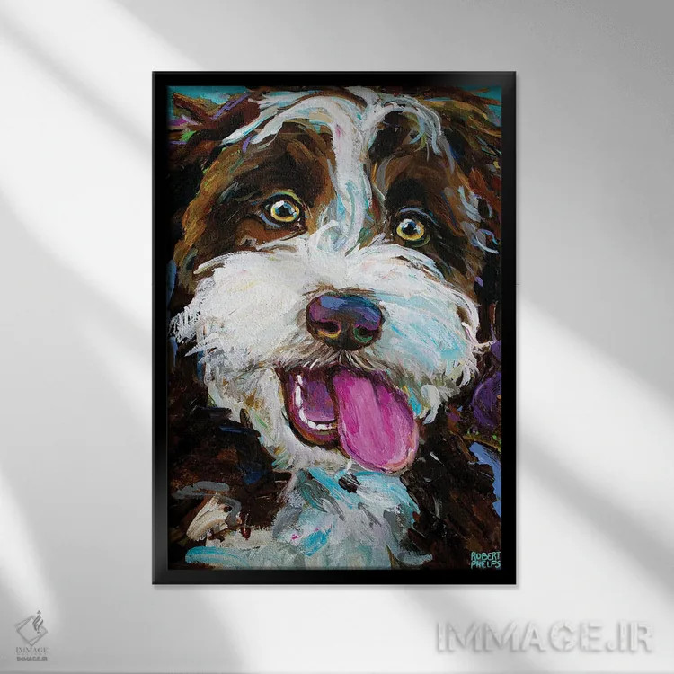 تابلو دکوراتیو آسی دودل روی پس زمینه آبی اثر رابرت فلپس - نمای قابدار مشکی