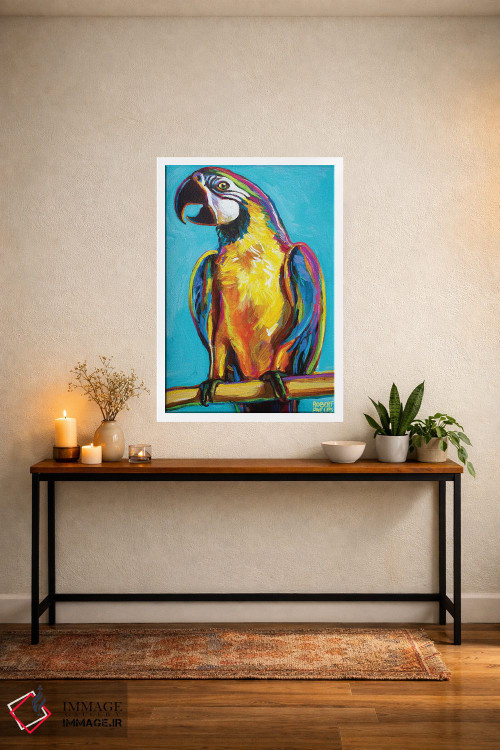 تابلو دکوراتیو طوطی روی پس زمینه آبی اثر رابرت فلپس - D3W