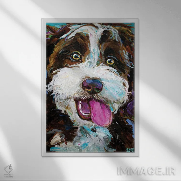 تابلو دکوراتیو آسی دودل روی پس زمینه آبی اثر رابرت فلپس - نمای قابدار سفید