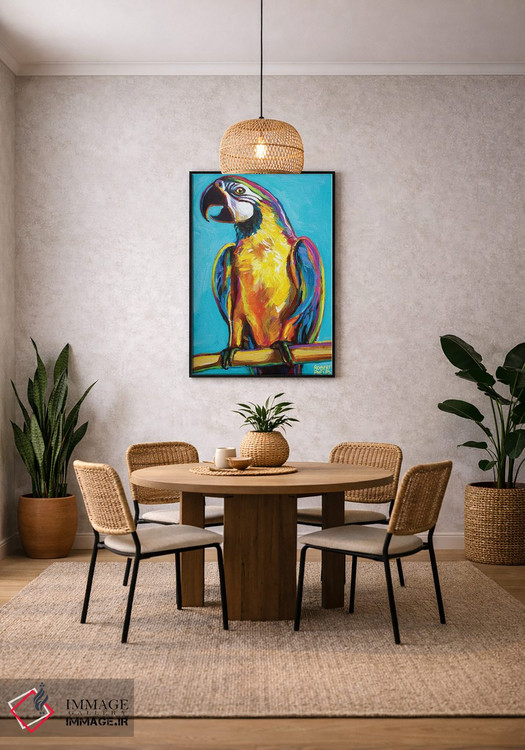 تابلو دکوراتیو طوطی روی پس زمینه آبی اثر رابرت فلپس - D4B