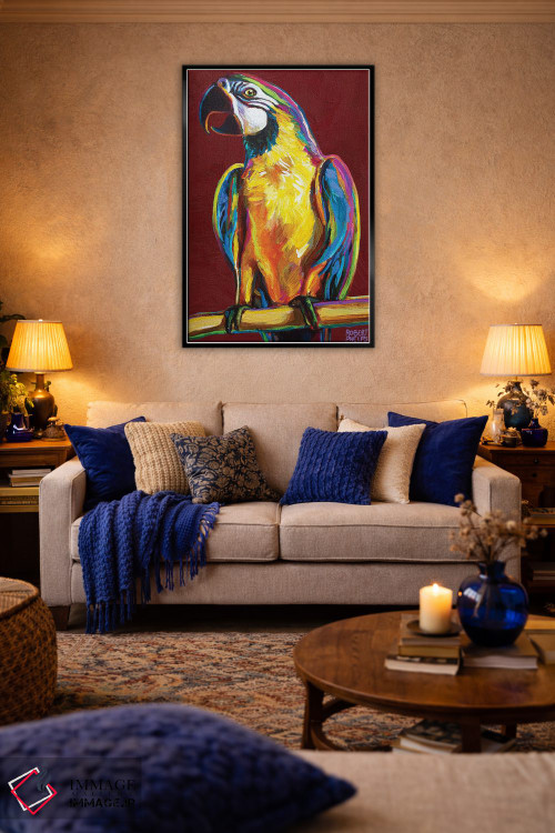 تابلو دکوراتیو طوطی روی قرمز اثر رابرت فلپس - D4B