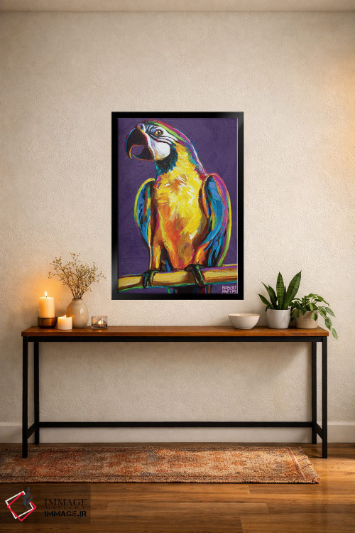 تابلو دکوراتیو طوطی روی بنفش اثر رابرت فلپس - D4B