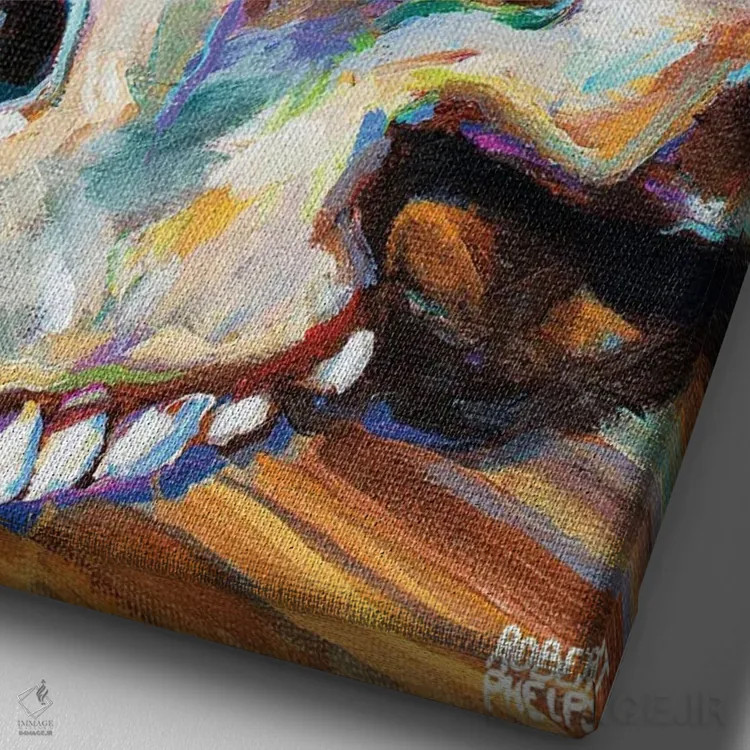 تابلو دکوراتیو جمجمه کلاسیک اثر رابرت فلپس - نمای نزدیک بافت بوم