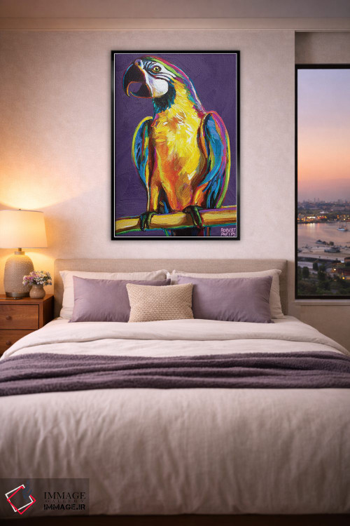 تابلو دکوراتیو طوطی روی بنفش اثر رابرت فلپس - D5B