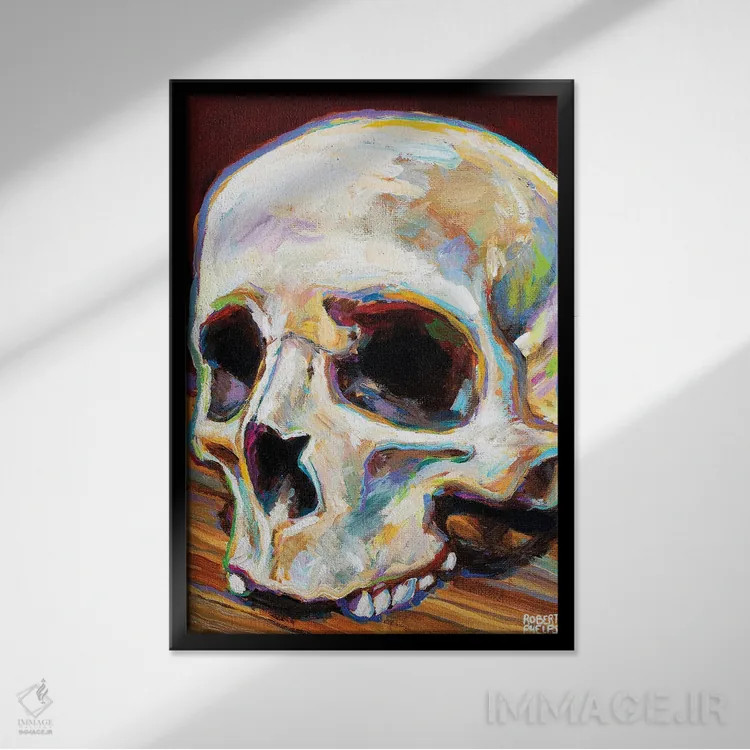 تابلو دکوراتیو جمجمه کلاسیک اثر رابرت فلپس - نمای قابدار مشکی