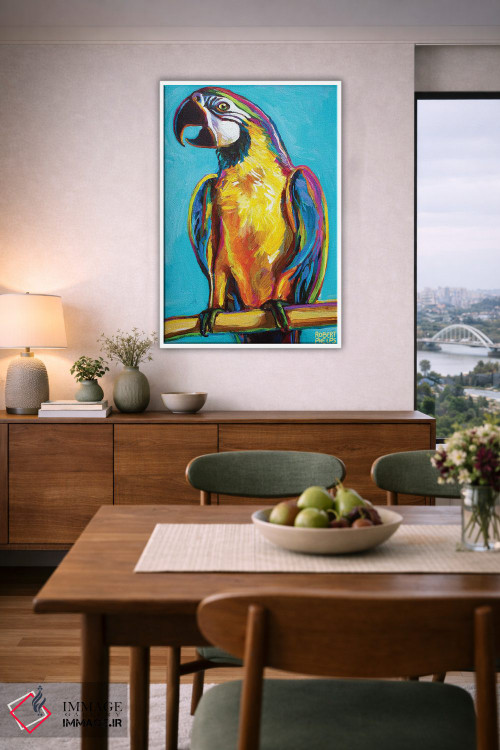 تابلو دکوراتیو طوطی روی پس زمینه آبی اثر رابرت فلپس - D6W