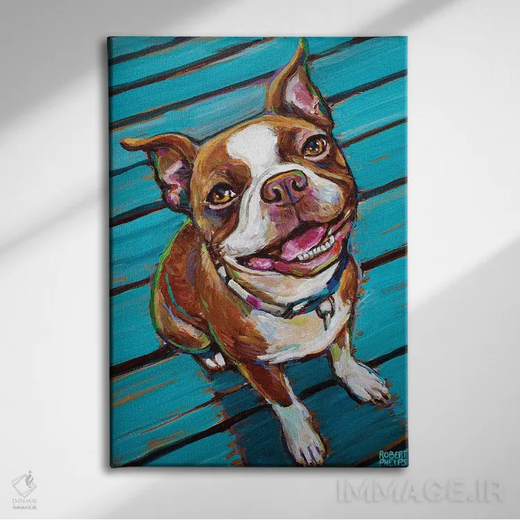 تابلو دکوراتیو کوکی بوستون تریر قرمز اثر رابرت فلپس - نمای روبهرو روی دیوار