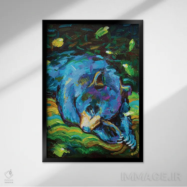 تابلو دکوراتیو خرس خواب آلود اثر رابرت فلپس - نمای قابدار مشکی