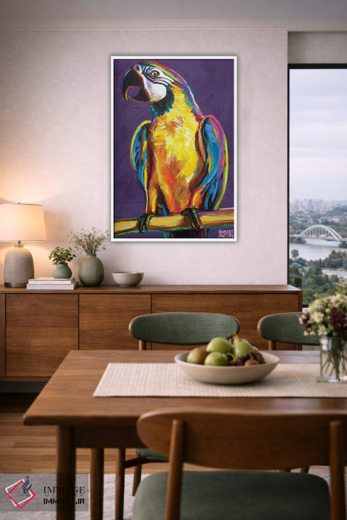 تابلو دکوراتیو طوطی روی بنفش اثر رابرت فلپس - D6W