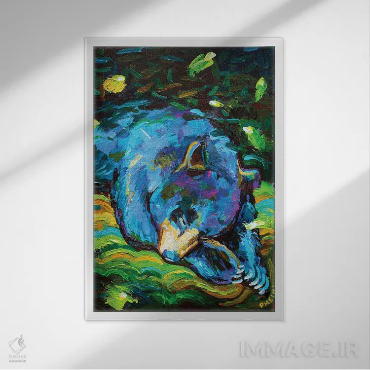 تابلو دکوراتیو خرس خواب آلود اثر رابرت فلپس - نمای قابدار سفید