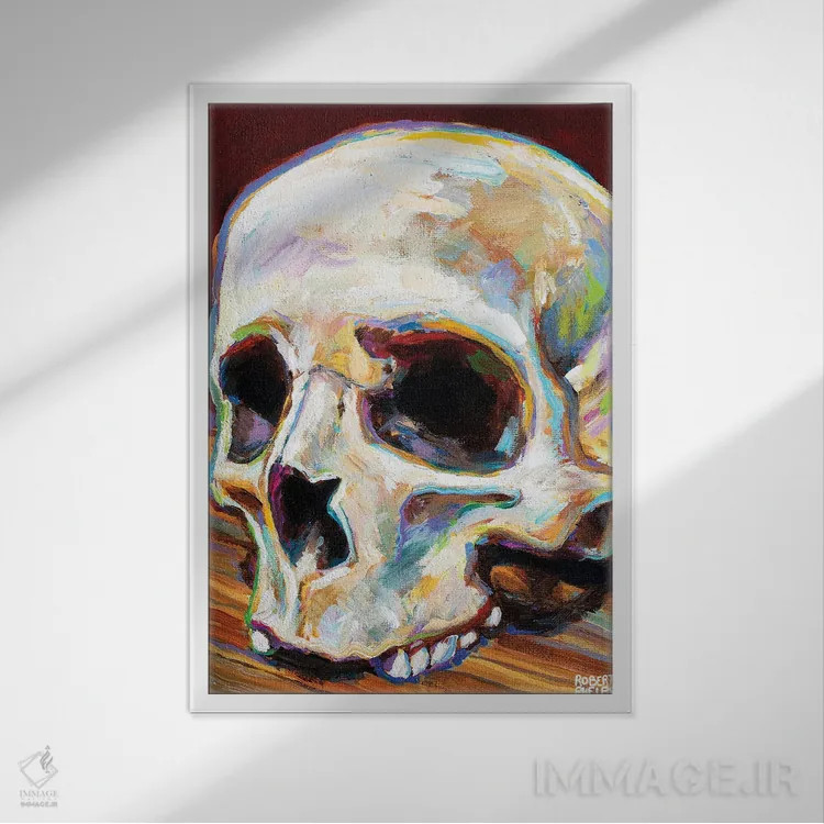 تابلو دکوراتیو جمجمه کلاسیک اثر رابرت فلپس - نمای قابدار سفید