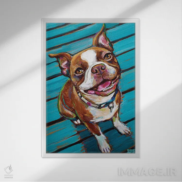 تابلو دکوراتیو کوکی بوستون تریر قرمز اثر رابرت فلپس - نمای قابدار سفید