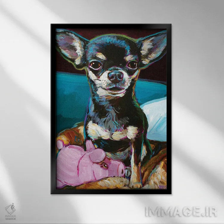 تابلو دکوراتیو بیبی چیهواهوآ عروسکی اثر رابرت فلپس - نمای قابدار مشکی