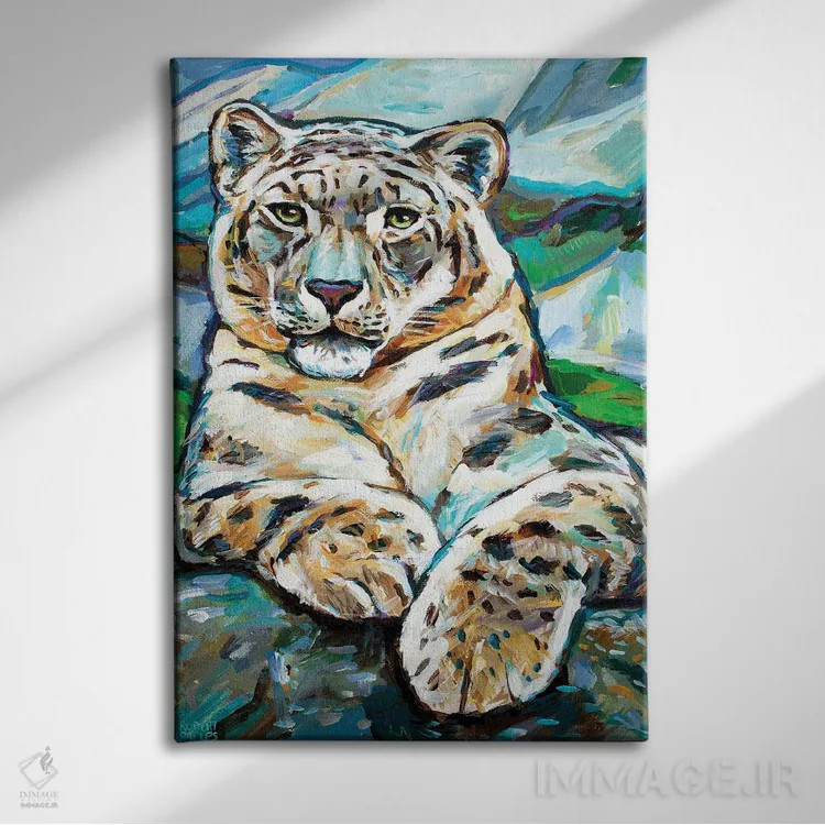 تابلو دکوراتیو پلنگ برفی ۱ اثر رابرت فلپس - نمای روبهرو روی دیوار
